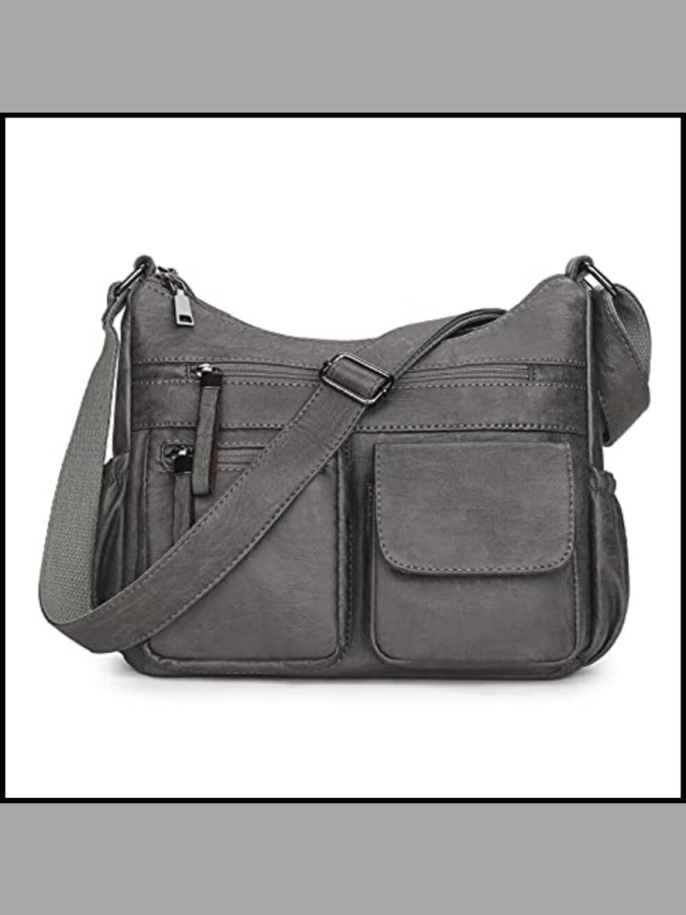 Faux Leather Hobo Crossbody Bag Multi Pocket Zipper Shoulder Purse